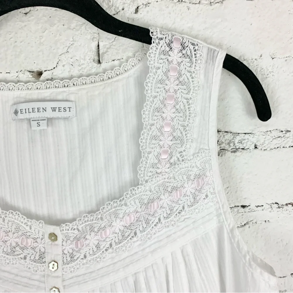Eileen West White Cotton Lawn Ballet Gown Maxi Nightgown Dress S - Picture 4 of 12